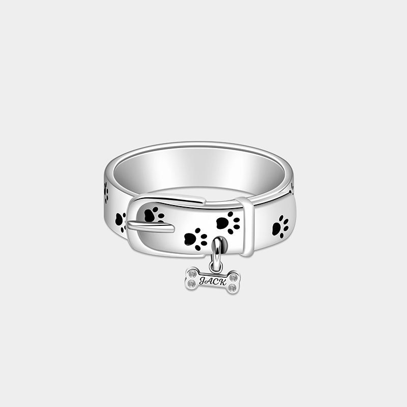 Personalized Custom Dog Collar Ring 925 Sterling Silver Personalized Name Bone Charm Paw Print Pet Lover Gift 925 Sterling Silver Gift for Pet Lover