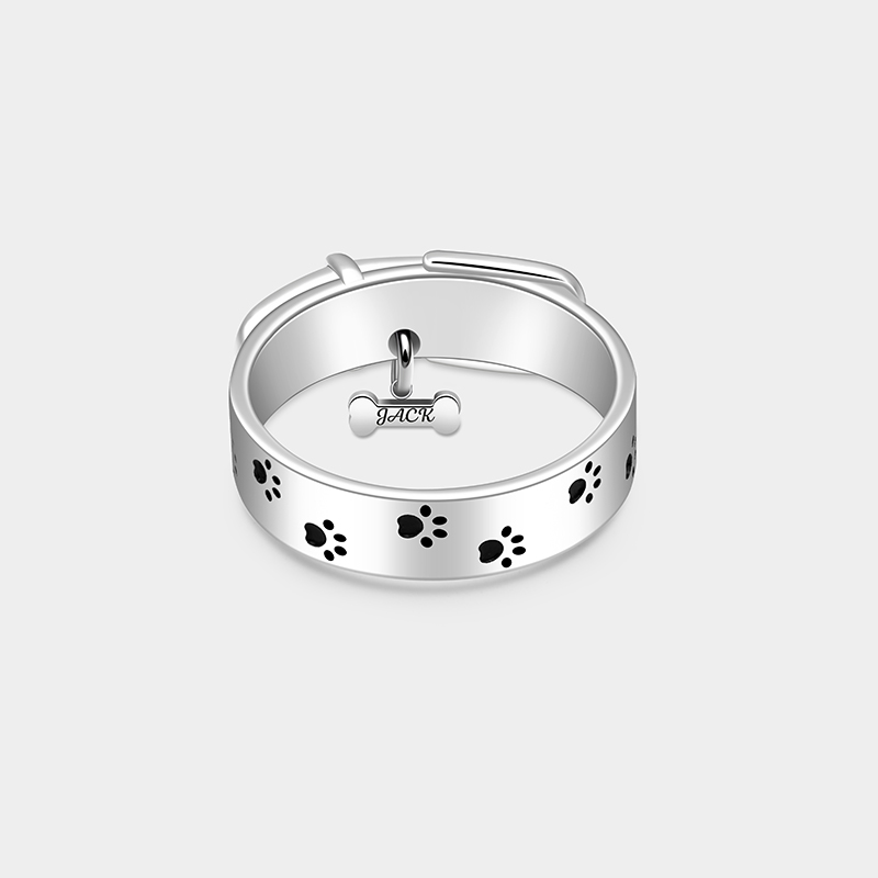 Personalized Custom Dog Collar Ring 925 Sterling Silver Personalized Name Bone Charm Paw Print Pet Lover Gift 925 Sterling Silver Gift for Pet Lover
