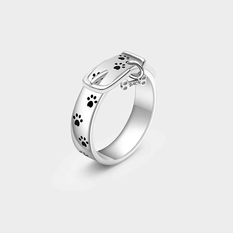 Personalized Custom Dog Collar Ring 925 Sterling Silver Personalized Name Bone Charm Paw Print Pet Lover Gift 925 Sterling Silver Gift for Pet Lover