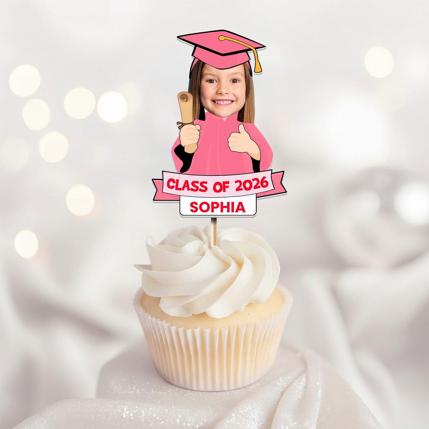 Personalized Funny Face Graduation Season Cupcake Toppers Custom Party Decor Graduation Celebration Dessert Picks Senior Year Gift Idea