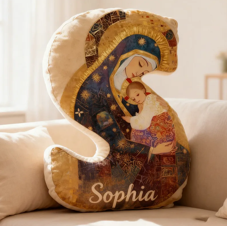 Personalized Our Lady of Guadalupe Baby Jesus Letter Pillow with Custom Name Religious Home Decor Catholic Gift for Her Graphic 3D Print Pillow