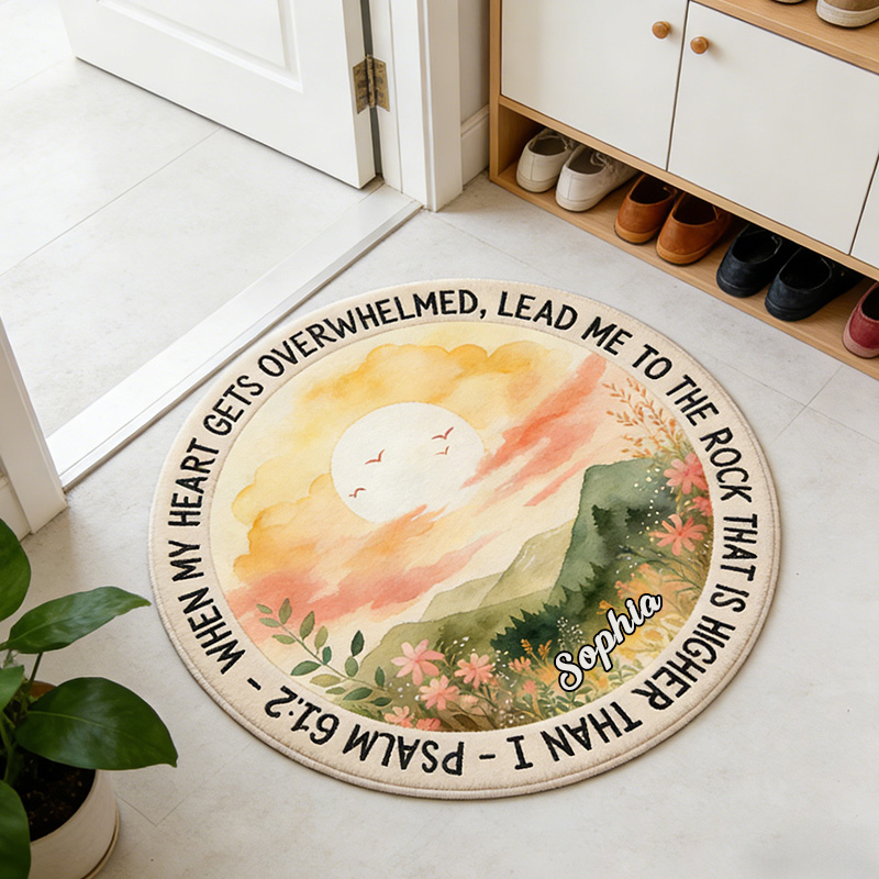 Personalize When My Heart is Overwhelmed Christian Rug with Custom Name Bible Verse Home Decor Religious Gift for Christians