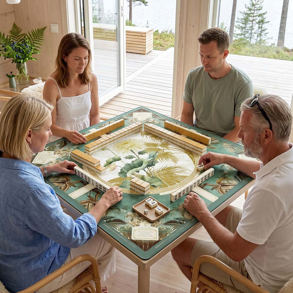 Lotus Mahjong Mat Botanical Game Table Pad Noise Reducing Gaming Desk Cover