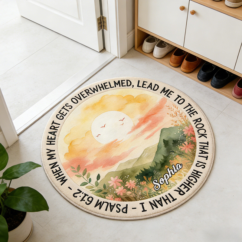 Personalize When My Heart is Overwhelmed Christian Rug with Custom Name Bible Verse Home Decor Religious Gift for Christians
