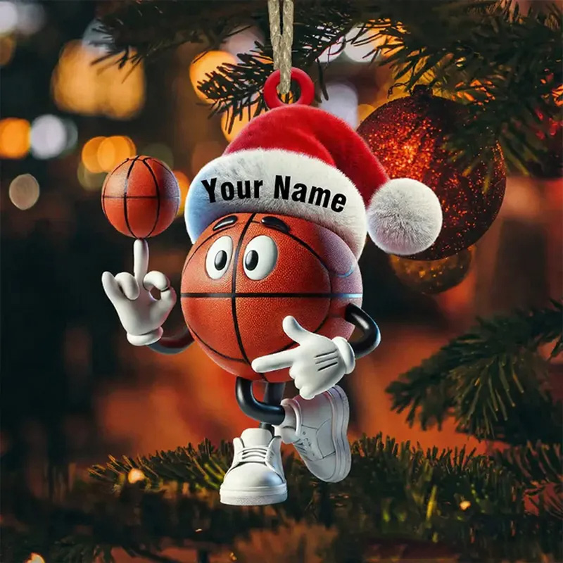 Personalized Basketball Acrylic Santa Ornament with Custom Name