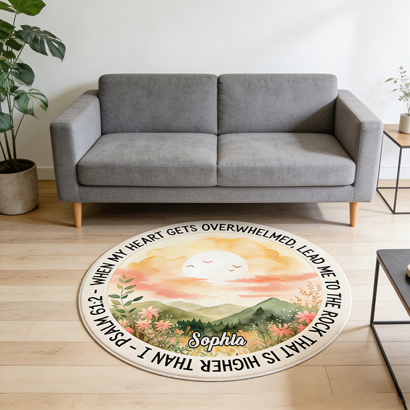 Personalize When My Heart is Overwhelmed Christian Rug with Custom Name Bible Verse Home Decor Religious Gift for Christians