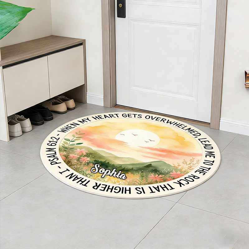Personalize When My Heart is Overwhelmed Christian Rug with Custom Name Bible Verse Home Decor Religious Gift for Christians
