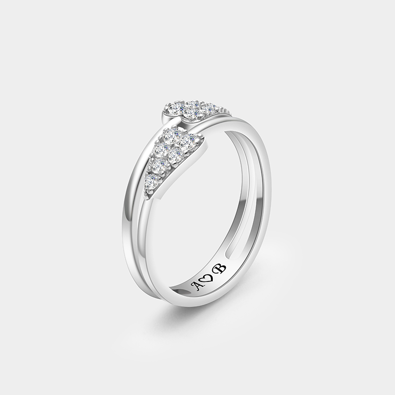 Personalized Sterling Silver Double Heart Ring – Custom Initials, Name, and Birthstone Romantic Jewelry