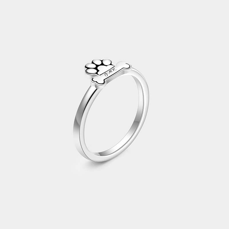 Personalized Custom Name Paw and Bone Ring 925 Sterling Silver Personalized Engraved Pet Lover Jewelry Gift for Dog Mom 925 Sterling Silver