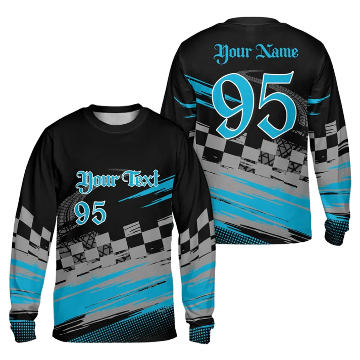 Personalized Checkered Flag Racing Custom Name Number Long Sleeve Shirt