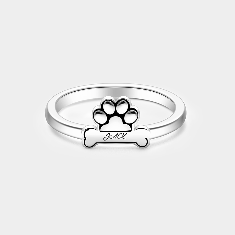 Personalized Custom Name Paw and Bone Ring 925 Sterling Silver Personalized Engraved Pet Lover Jewelry Gift for Dog Mom 925 Sterling Silver
