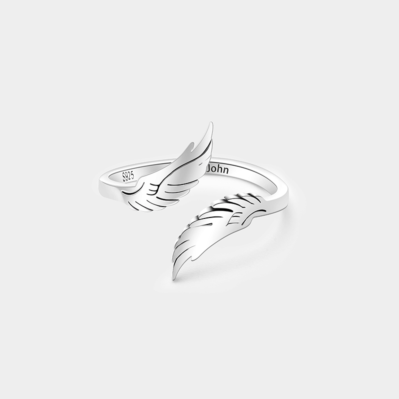 Personalized Sterling Silver Angel Wing Ring – Custom Name Engraved Open Design Jewelry