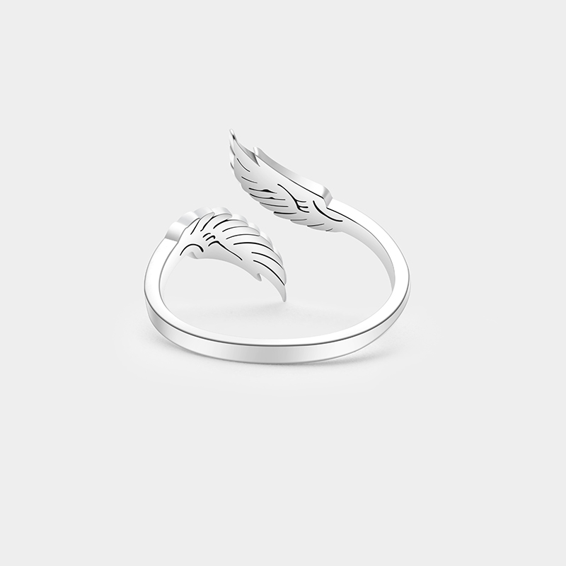 Personalized Sterling Silver Angel Wing Ring – Custom Name Engraved Open Design Jewelry