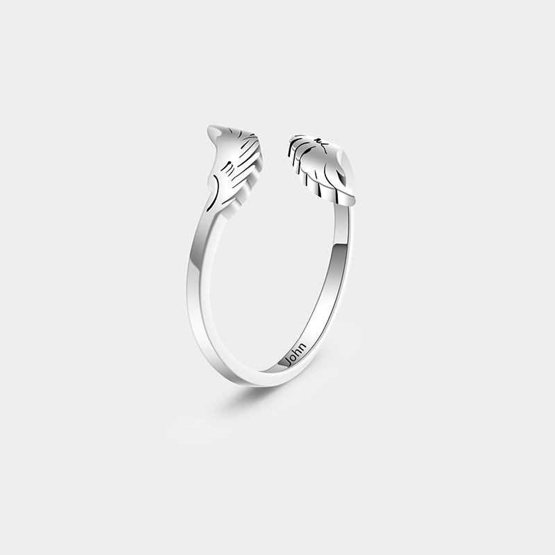 Personalized Sterling Silver Angel Wing Ring – Custom Name Engraved Open Design Jewelry
