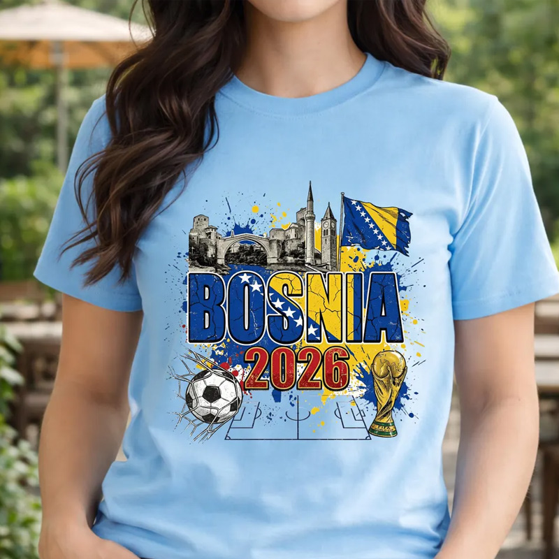 Bosnia 2026 Graphic Soccer Shirt Bosnia and Herzegovina Football Flag Landmarks Zmajevi World Soccer Fan Shirt