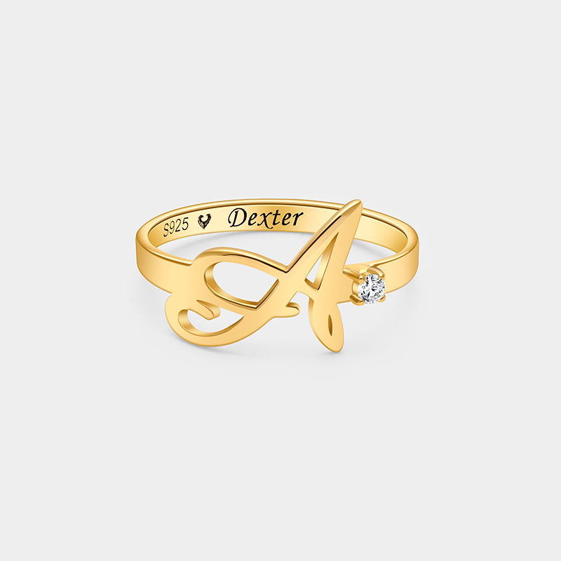 Personalized Personalized Birthstone Initial Ring – Sterling Silver Dual-Tone Custom Jewelry 925 Sterling Silver Gifts for Her