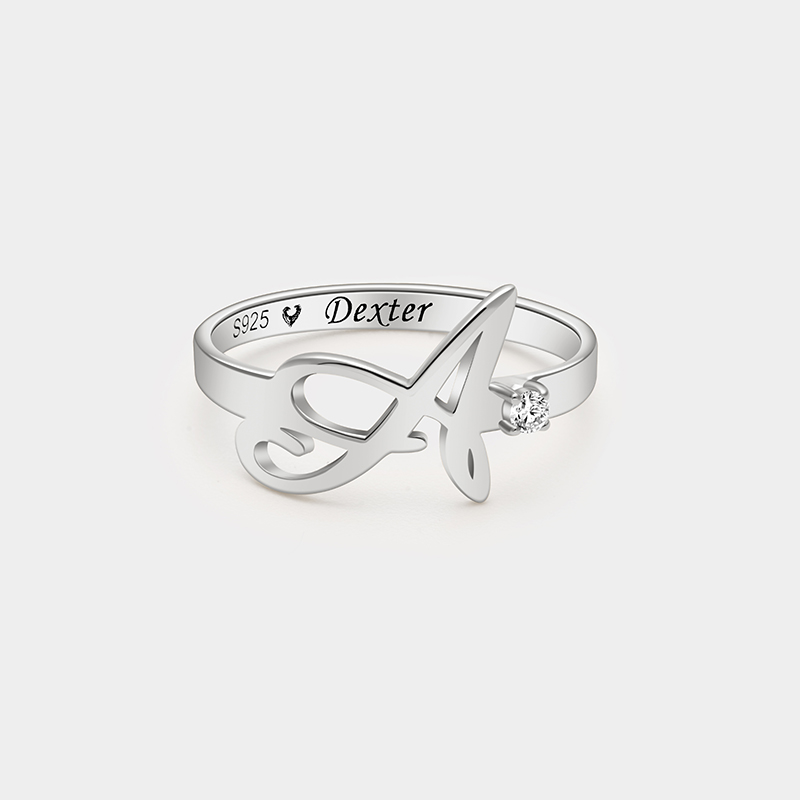 Personalized Personalized Birthstone Initial Ring – Sterling Silver Dual-Tone Custom Jewelry 925 Sterling Silver Gifts for Her