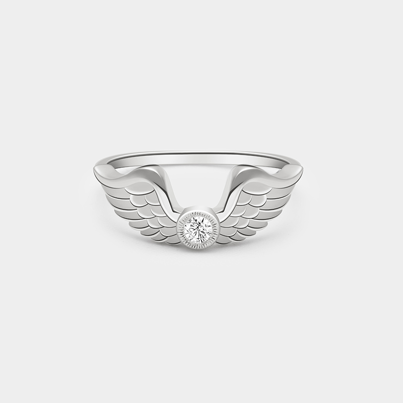 Personalized Sterling Silver Wing Ring – Custom Name and Birthstone Angelic Jewelry 925 Sterling Silver Gifts for Her