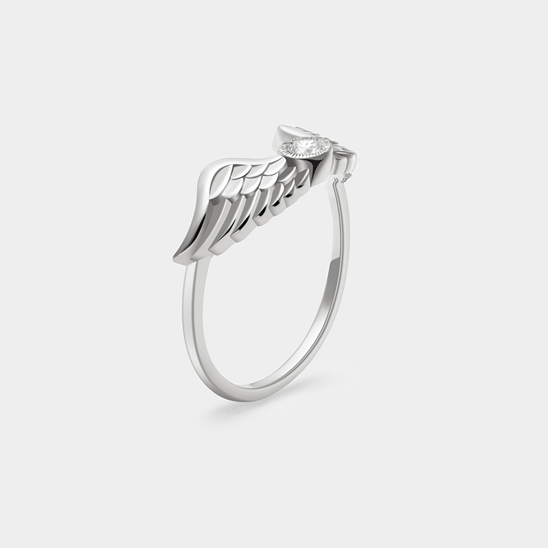Personalized Sterling Silver Wing Ring – Custom Name and Birthstone Angelic Jewelry 925 Sterling Silver Gifts for Her
