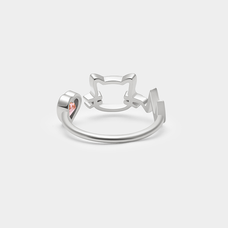 Personalized Cat-Themed Sterling Silver Ring – Custom Name and Birthstone Open Design Jewelry 925 Sterling Silver Gifts for Her