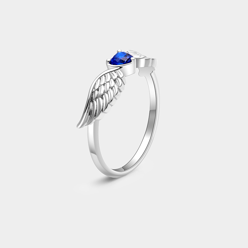 Personalized Sterling Silver Angel Wing Ring – Custom Name and Birthstone Elegant Jewelry Design