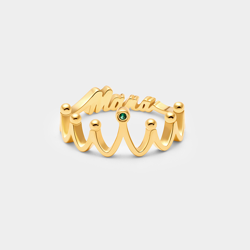 Personalized Dual-Sided Crown Ring – Custom Name and Birthstone Sterling Silver Jewelry 925 Sterling Silver Gifts for Her