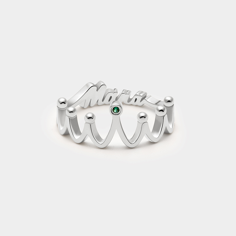 Personalized Dual-Sided Crown Ring – Custom Name and Birthstone Sterling Silver Jewelry 925 Sterling Silver Gifts for Her