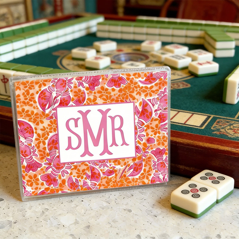 Personalized Mahjong Card Cover and Plastic Sleeve for Large Card National Mahjong League Card Protector Tropical Vacation Style Custom Monogram Mahjong Gift