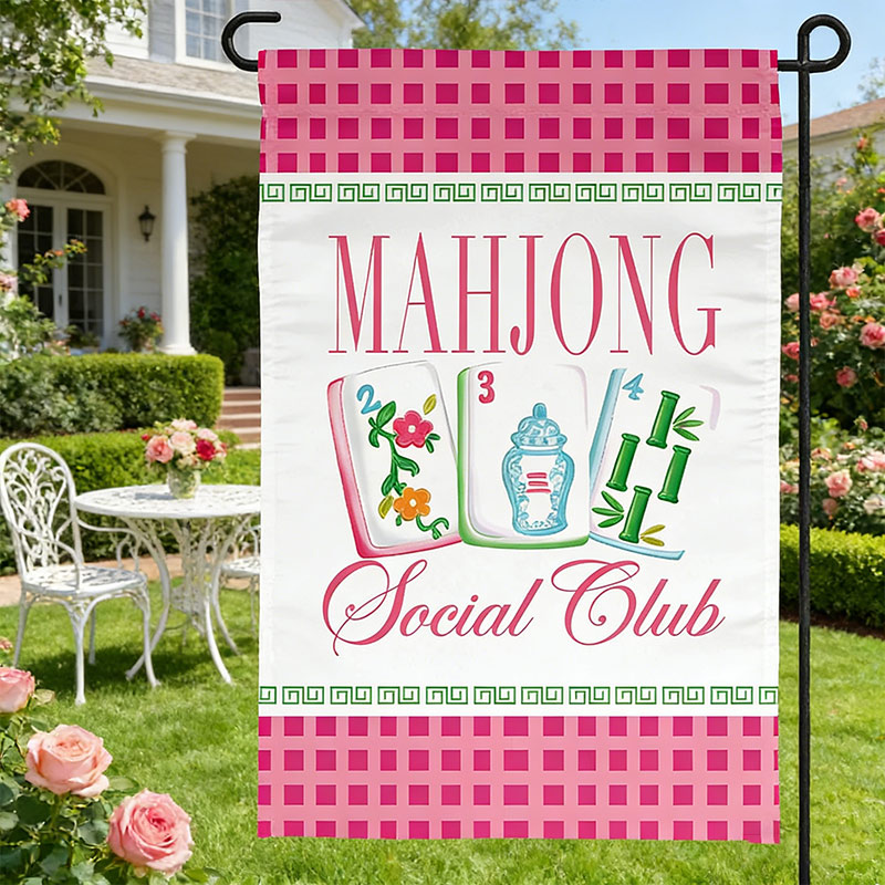 Mahjong Social Club Garden Flags Courtyard Decor Mahjong Parties and Gifts for Mahjong Enthusiasts
