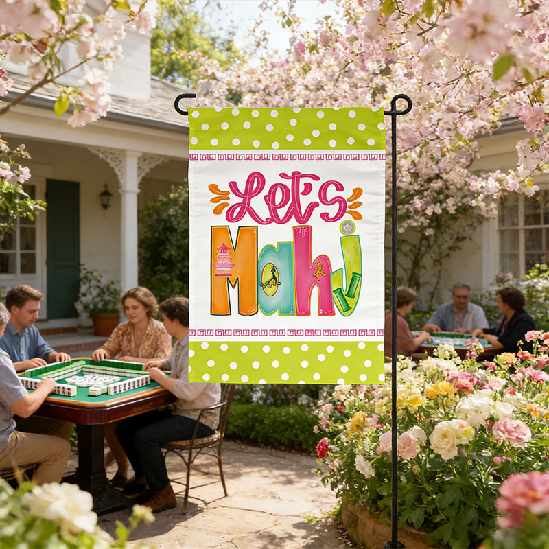 Mahjong-themed Garden Flags Let's MAHJ Garden Decor Mahjong Gifts Party Supplies Gifts for Mahjong Enthusiasts