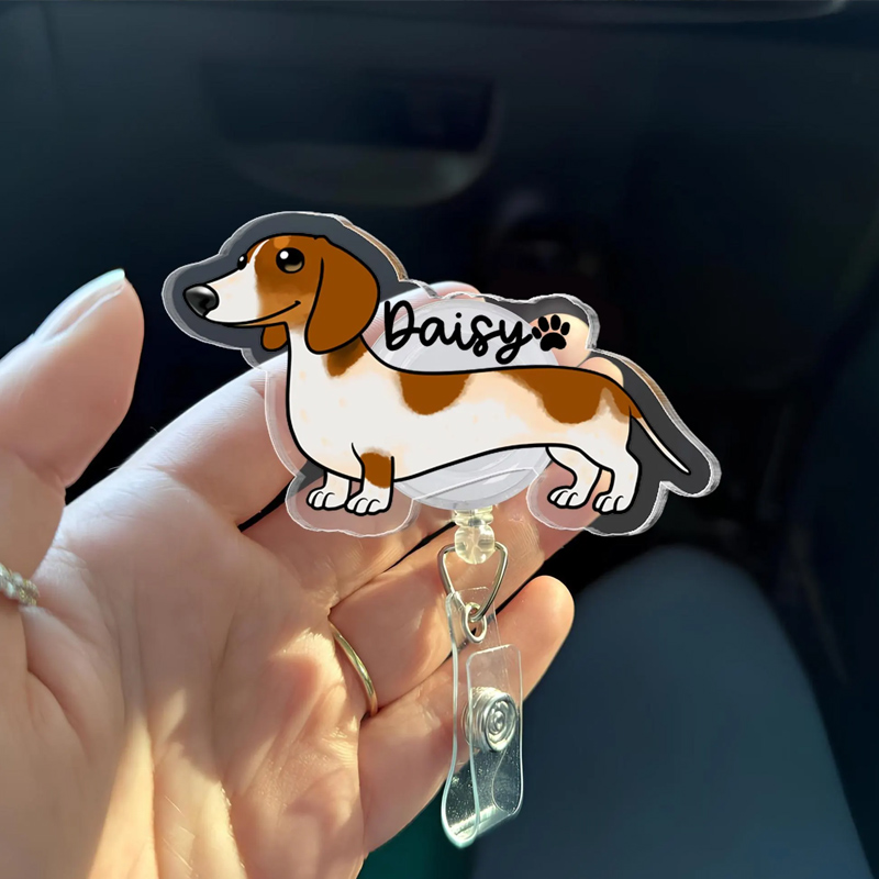 Personalized Daschund Badge Reel Daschund Nurse ID Holder Nurse Gift 