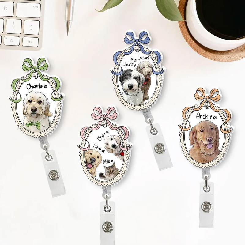 Personalized Pet Portrait Photo Badge Reel Nurse Badge Reel Retractable Badge Holder Gift for Pet Lovers