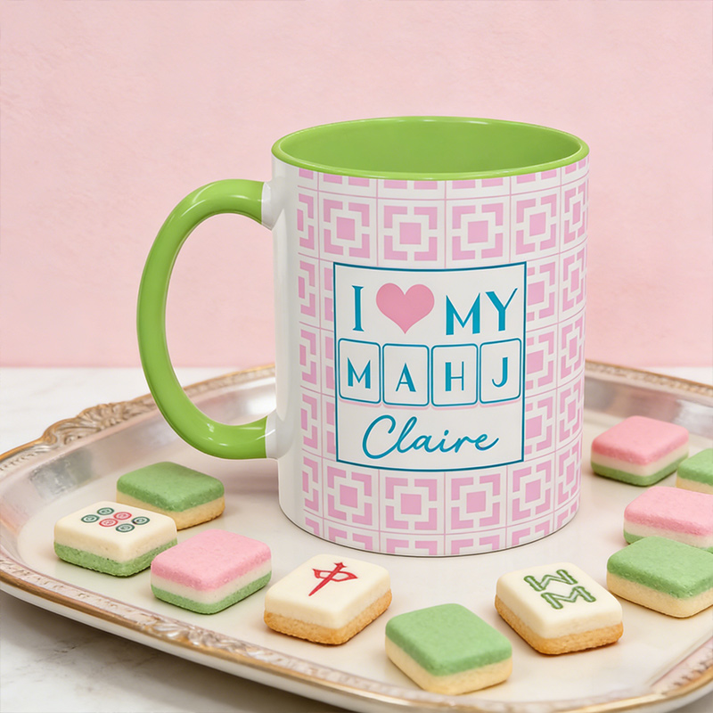 Personalized Mahjong Mug I Love My Mahj Pink & Green Mug Gift for Mahjong Enthusiast