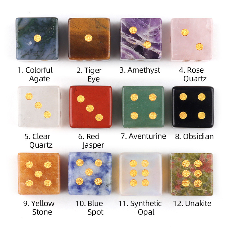 Natural Crystal Mahjong 2 Dice Aquatic Agate Tiger's Eye Dice Semi-Precious Stone Dice Gift for Mahjong Enthusiast