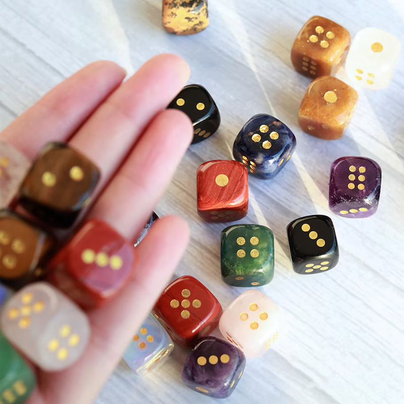Natural Rounded Corner Crystal Mahjong 2 Dice Aquatic Agate Tiger's Eye Dice Semi-Precious Stone Dice Gift for Mahjong Enthusiast