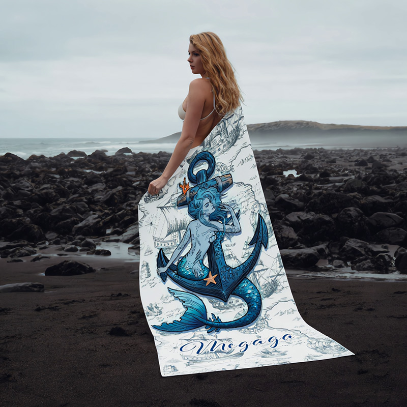 Personalized Mermaid Beach Towel Vintage Nautical-Style Mermaid Beach Towel Customized with Name Gift for Her