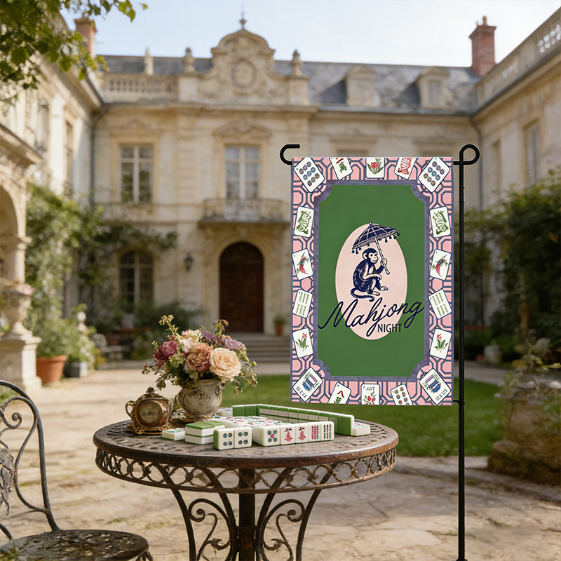 Mahjong Garden Flags Mahjong Nighe Purple Monkey Courtyard Decor Mahjong Parties and Gifts for Mahjong Enthusiasts