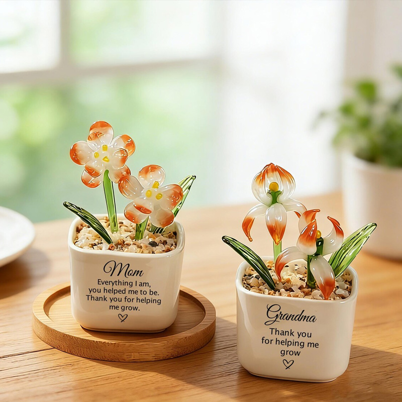Personalized Glass Flower Pots Custom Name Engraving Mother's Day Birthday Gift a Special Present for Mom