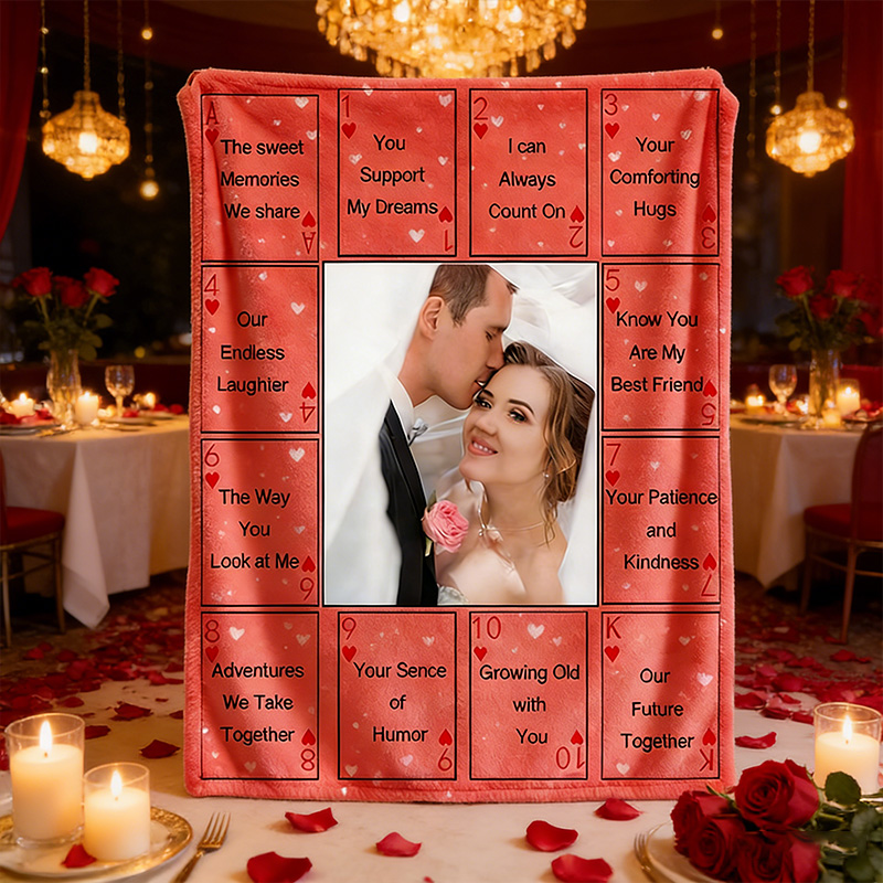 Personalized 12 Reasons Why I Love You Blanket Custom Photo Couple Blanket Gift Play Card Couple Blanket