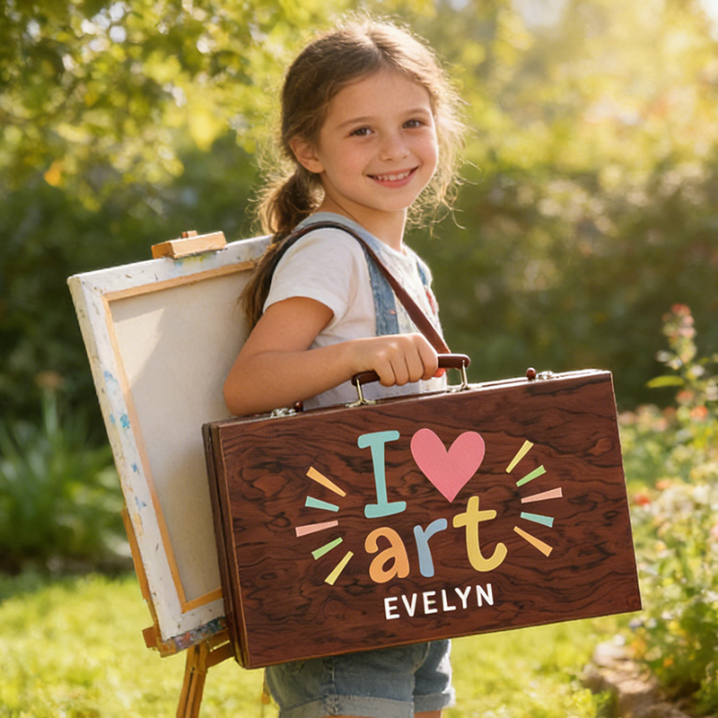 Personalized Name Wooden Art Set Perfect Gift for Kids Who Love Drawing and Painting 143 Piece Creative Kit