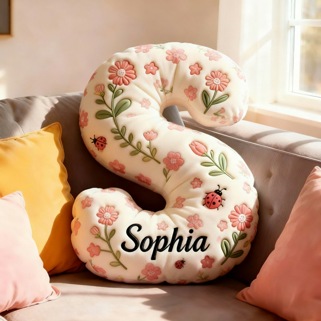 Personalized Boho Flower Letter Pillow Graphic 3D Print Pillow Custom Name Pillow for Kids Gardening Lovers Gift