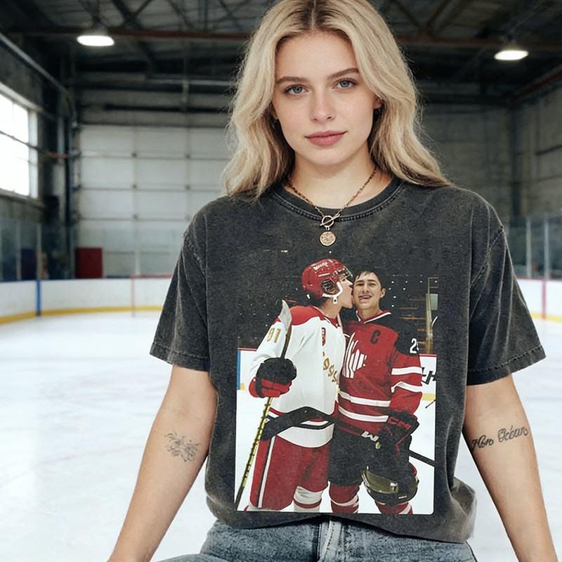 Personalized Ice Hockey Fans Washed T-Shirt with Custom Player Colorful Image Gift for Fans