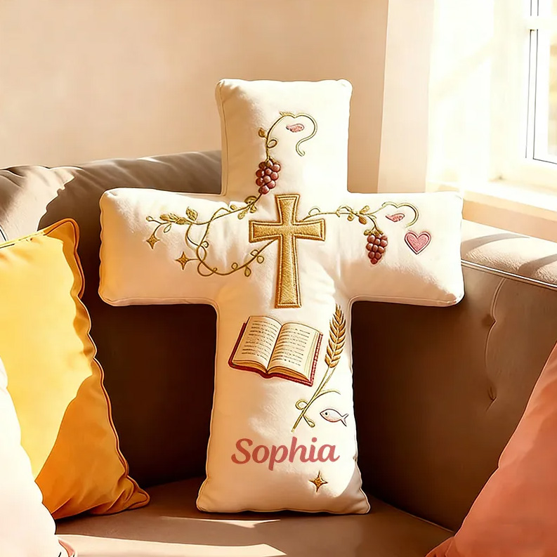 Personalized Bible Cross Pillow with Custom Name Home Decor Graphic 3D Print Pillow Religious Faith Gift for Christians Christmas Gift