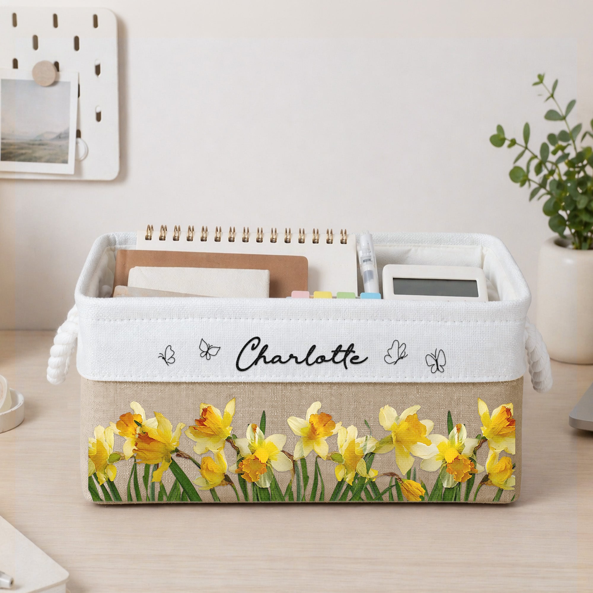 Personalized Storage Basket Custom Birth Flower & Name Gift for Her
