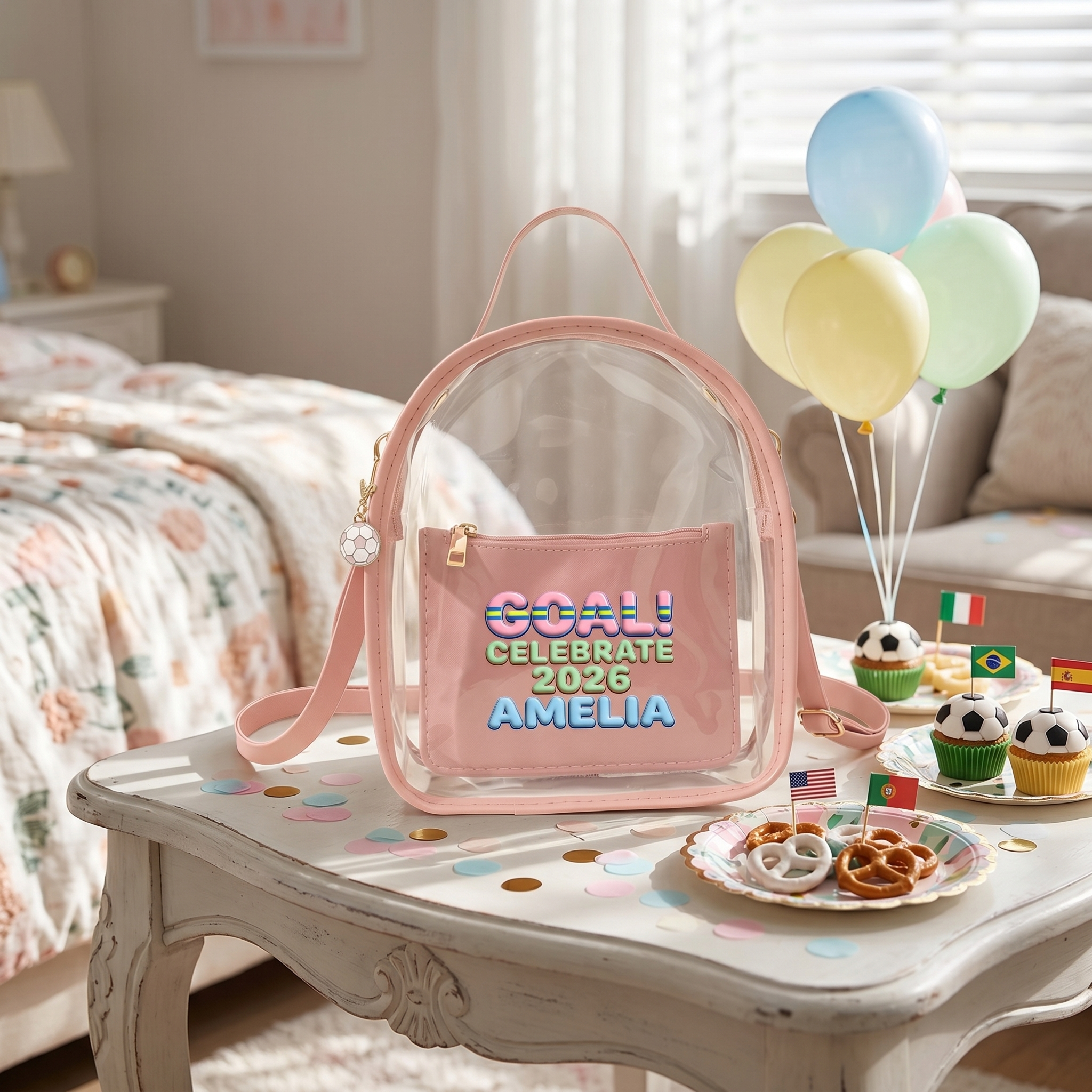 Personalized Clear Stadium Backpack for Kids Custom Name Transparent PVC Mini Bag Cute Soccer Game Day Gift Stadium Approved