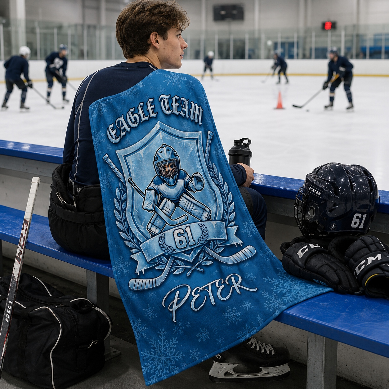 Personalized Goalie Hockey Blanket with Custom Team Name, Player Number and Name, Ice Hockey Goaltender Throw for Kids and Fans
