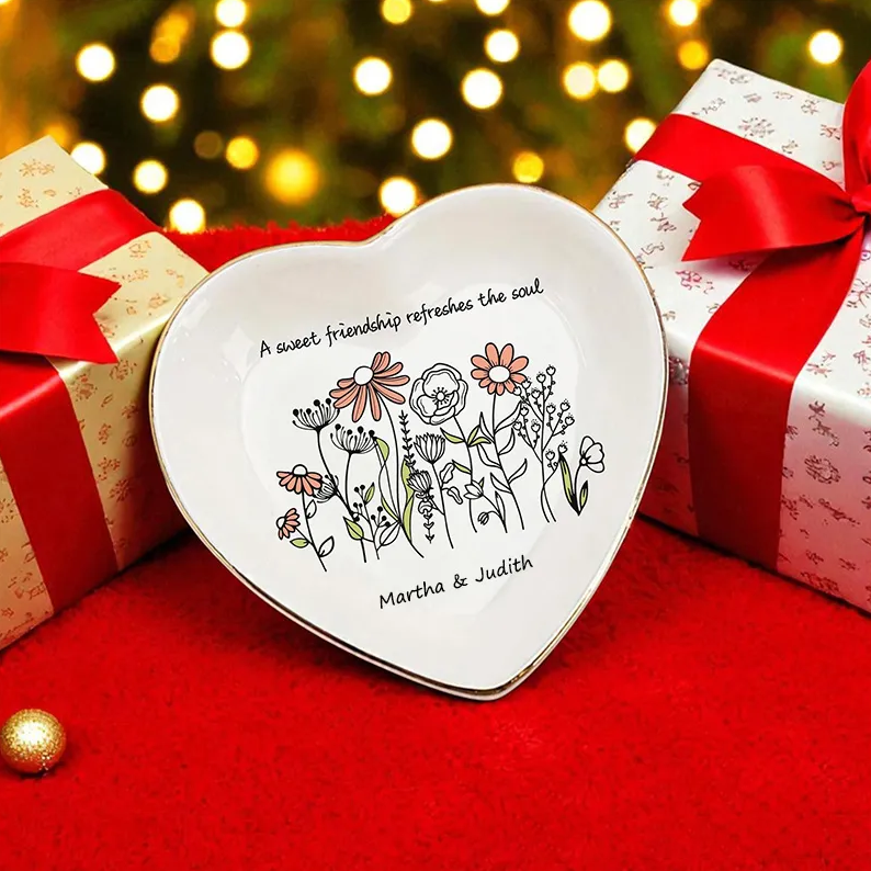 Personalized Floral Bible Verse Ceramic Ring Dish with Custom Name Christian Jewelry Holder Scripture Ring Tray Faith Gift Religious Wedding Gift