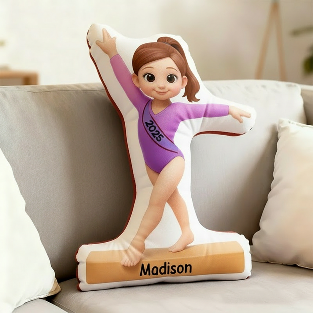 Personalized Gymnastic Girl Shaped Pillow for Gynamstic Lovers Initial Pillow Christmas Gift for Kids