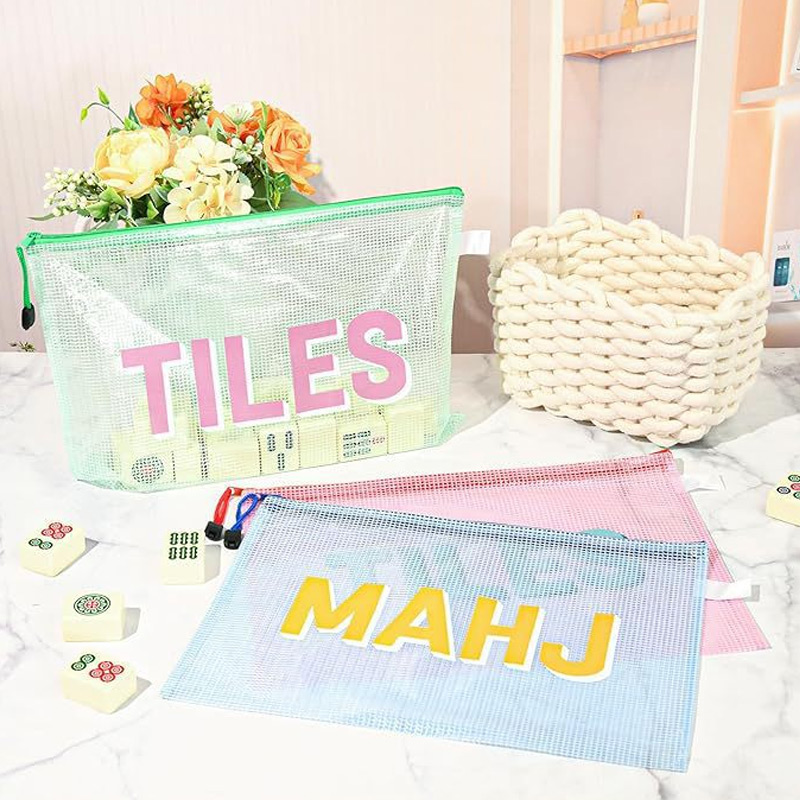 Mahjong Tile Bag PVC Clear Mahjong Case Size Waterproof Zippered Storage Tile Holder Rack Bag for Mahjong Lover