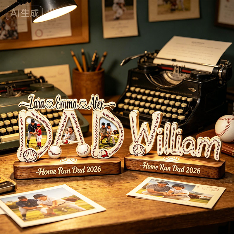 Personalized Baseball Desktop Wooden Home Dector Custom Name and Photo Baseball Dad Father's Day Gift